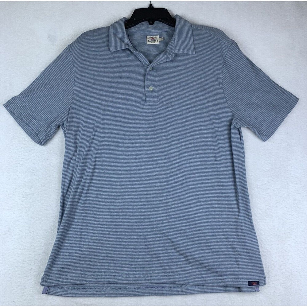 Faherty Shirt Men's Large Blue Short Sleeve Striped Beach Polo Shirt